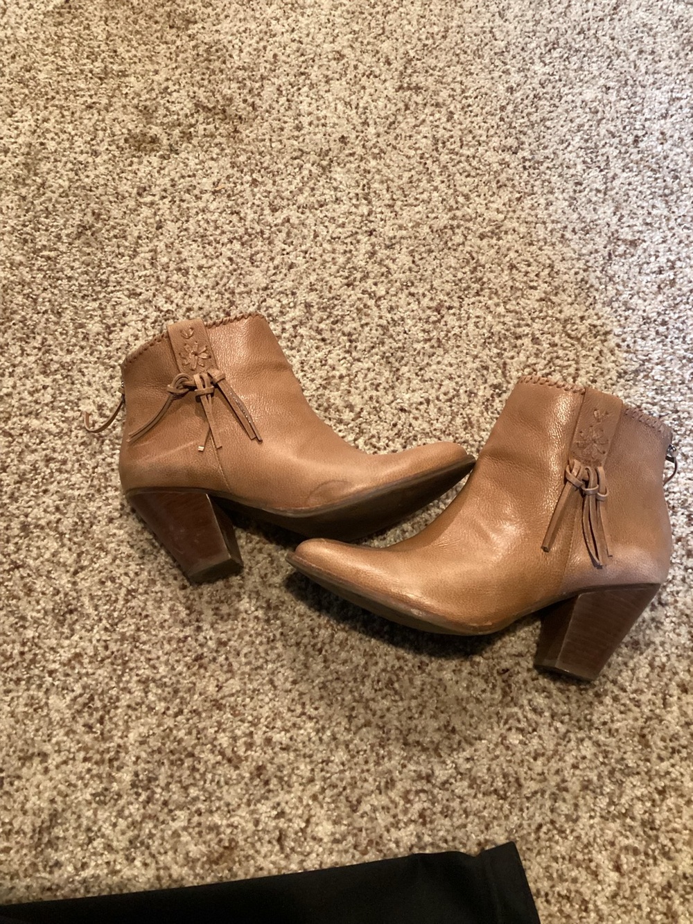 Jack Rogers Tan Leather Ankle Booties with Side Tie Detail